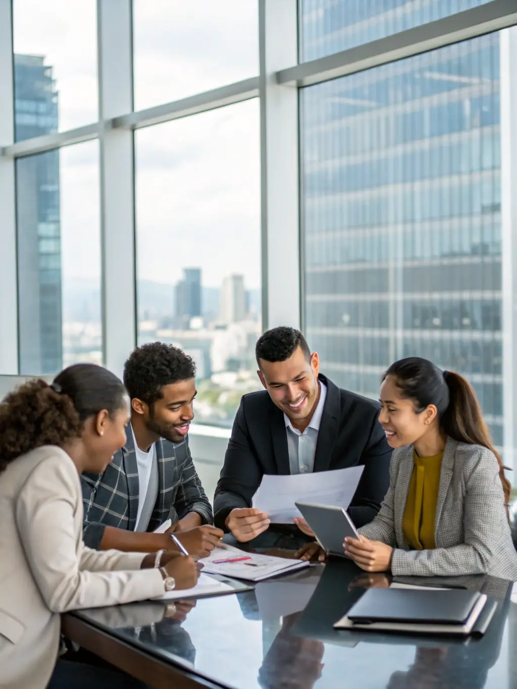 A diverse group of professionals collaborating in a modern office, representing VTM Business Solutions' broad business sector expertise.